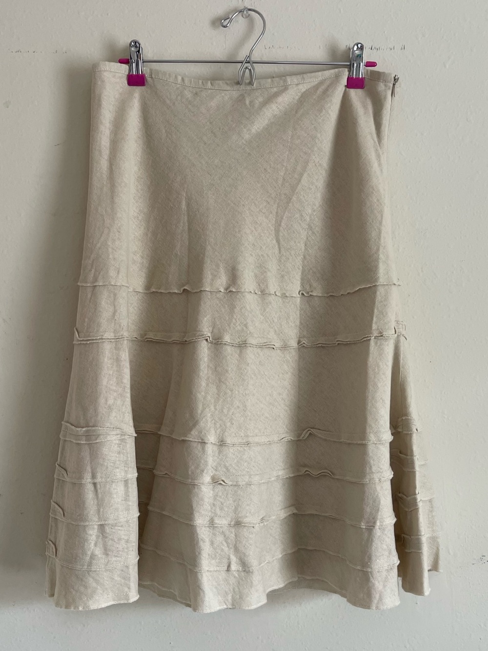 Tiered Cream A-Line Midi Skirt
